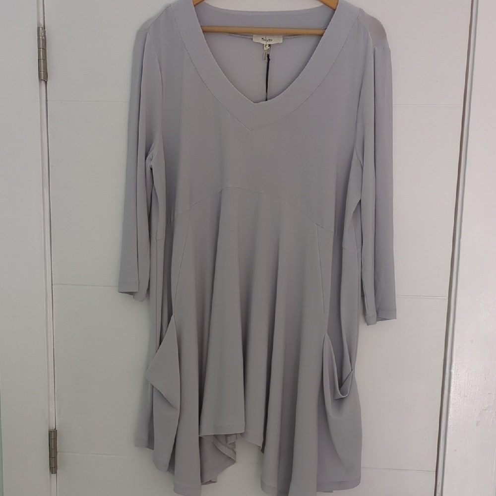 Soft V-Neck Swing Tunic in Light Gray